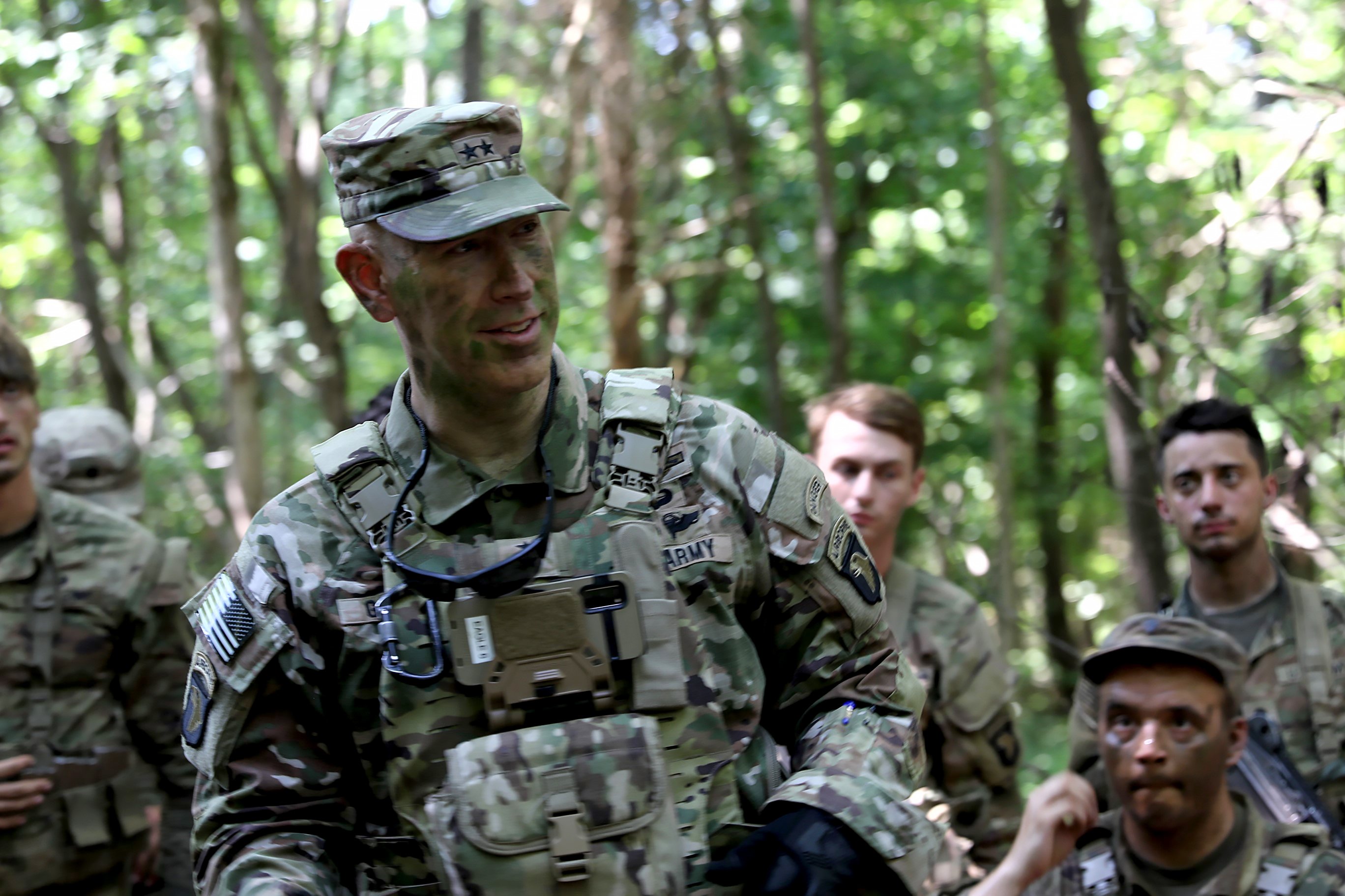 Maj. Gen. David Gardner, the Commanding General of the 101st Airborne Division (Air Assault) addresses Soldiers during a team leader academy at Fort Knox, Kentucky, August 19, 2025. The Team Leader Academy was part of larger exercise, called Operation Hard Knox, which included platoon live fires, squad situational training exercises, command post exercises, and the team leader academy.