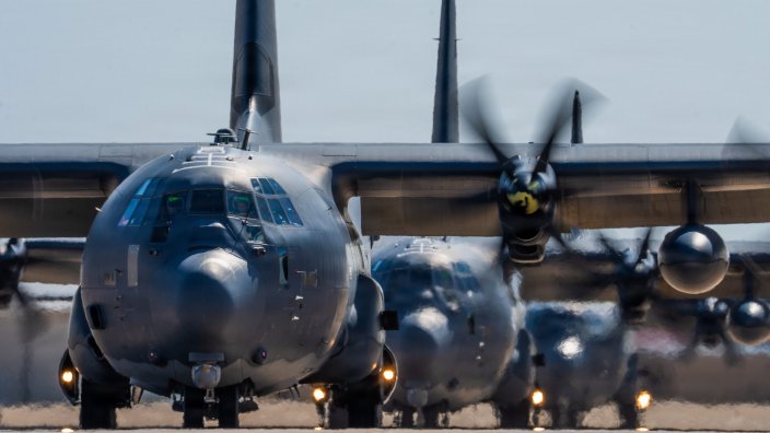 A flight of MC-130J Commando II aircraft assigned to the 27th Special Operations Wing returns from a deployment at Cannon Air Force Base, New Mexico, Aug. 25, 2026. The 27th SOW generates unconventional air power to support the Joint Force any place, any time, anywhere. (U.S. Air Force photo by Staff Sgt. Kevin Williams)