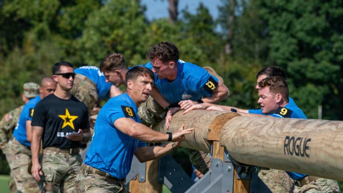U.S. Soldiers, assigned to the U.S. Army Special Operations Command, compete in a fitness event for Community Day following the 2026 U.S. Army Best Squad Competition at Fort Benning, Georgia, Sept. 19, 2026. The Community Day fitness event allows Best Squad competitors to demonstrate their physical abilities and squad cohesiveness. (U.S. Army photo by Sgt. Pomare Te’o Jr.)