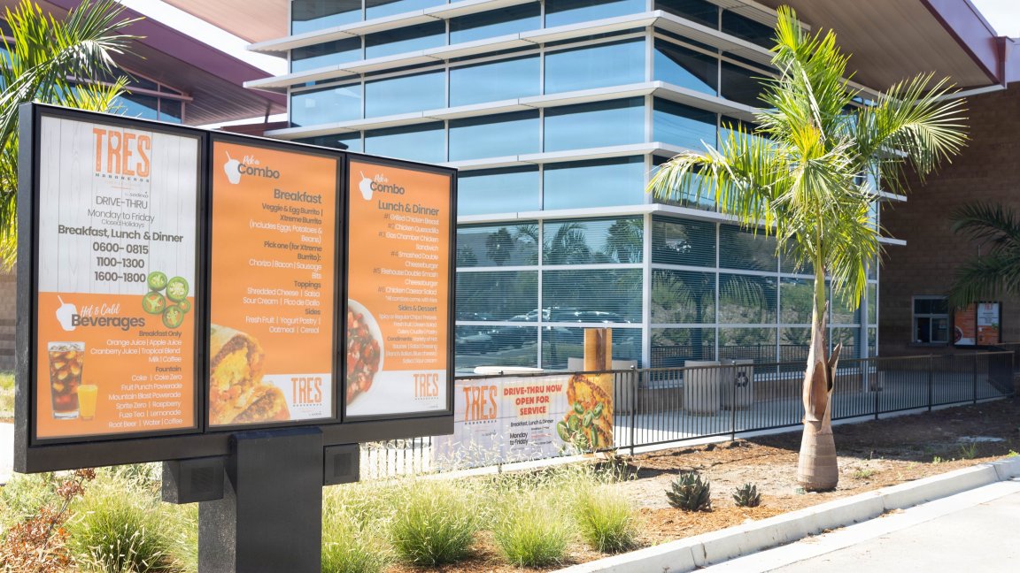 The drive-thru at the 62 Area dining hall is opened at Marine Corps Base Camp Pendleton, California, Oct. 1, 2026. The opening of the drive-thru is an expansion of the 62 Area dining facility, which had previously opened on March 11, 2026, and provides Marines and sailors access to improved food services and an enhanced quality of life. (U.S. Marine Corps photo by Sgt. Davin Tenbusch)