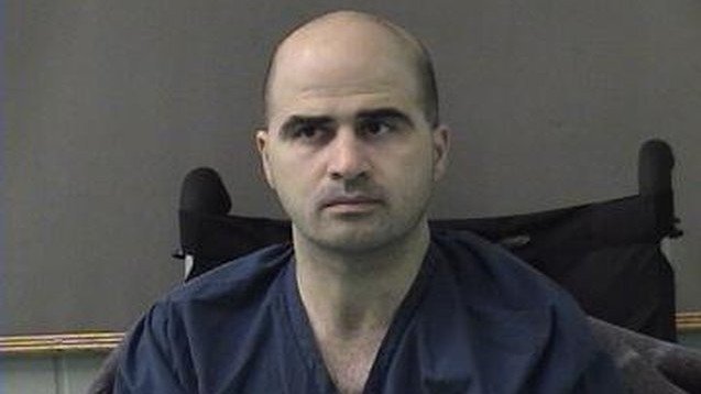 BELL COUNTY, TX - APRIL 9: In this photo released by the Bell County Sheriff's Office, U.S. Maj. Nidal Hasan, the Army psychiatrist who is charged with murder in the Fort Hood shootings, is seen in a booking photo after being moved to the Bell County Jail on April 9, 2010 in Belton, Texas. Hasan was transferred early April 9, 2010 from Brooke Army Medical Center in San Antonio to Bell County Jail in Belton, Texas. (Photo by Bell County Sheriff's Office via Getty Images)