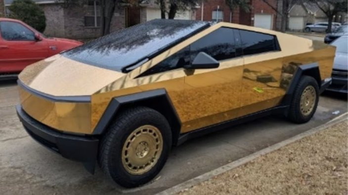 A gold-plated Tesla Cybertruck seized by federal authorities.