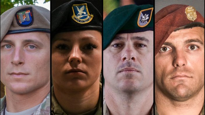 The Air Force announced a new rust-colored beret for its EOD techs. Above, berets worn by Army Rangers, Air Force Security Forces, Army Green Berets and Air Force Pararescue.