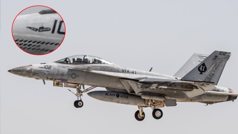A Navy F/A-18F Super Hornet assigned to the “Black Aces” of VFA-41 returns to Naval Air Station Lemoore, California, Oct. 1, 2026, following a deployment aboard the USS Abraham Lincoln.
